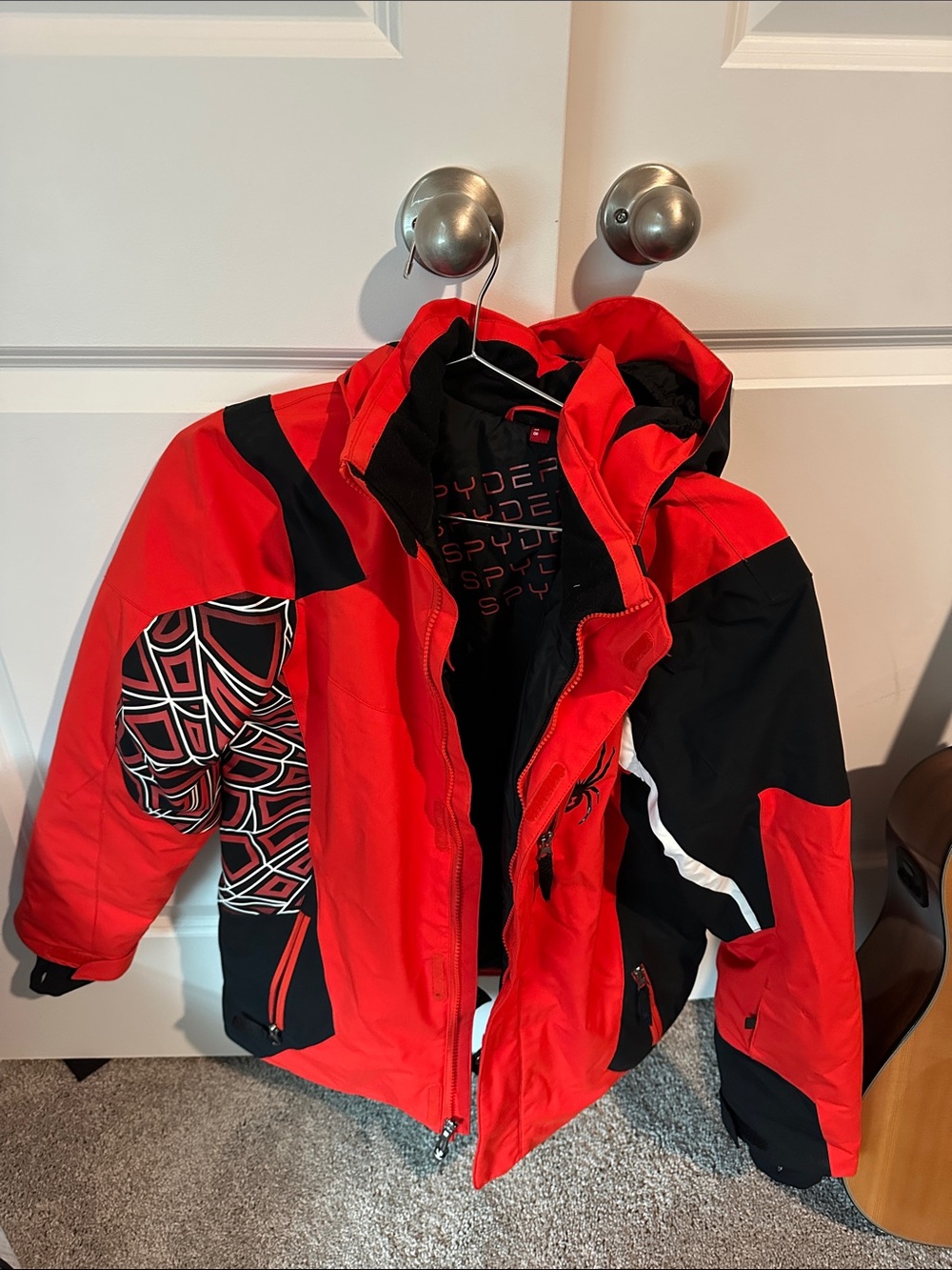 Spyder Red and Black Insulated Ski Jacket with Geometric Sleeve